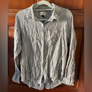 Universal Thread Blue White Striped Linen Look Button Down Shirt L